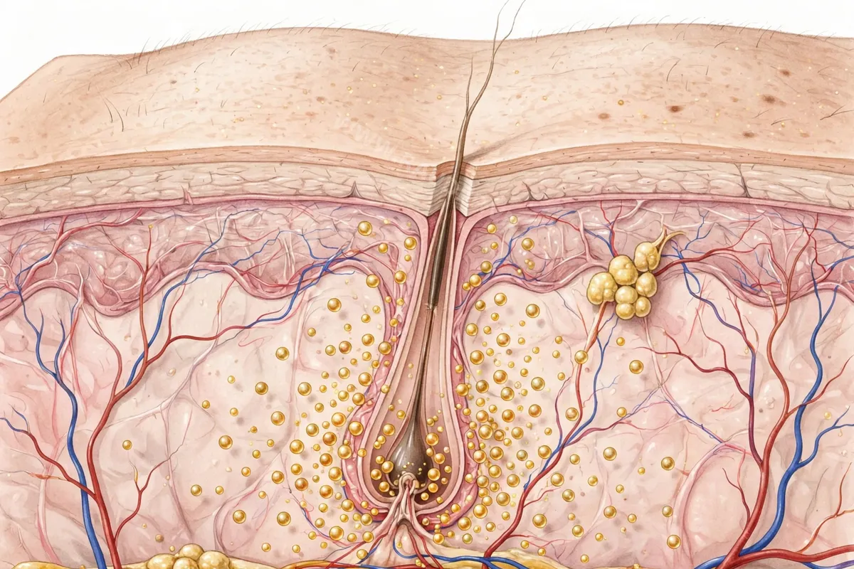 Cấu trúc nang tóc dưới da đầu bị hormone DHT bao quanh làm teo nhỏ lại